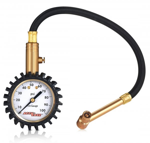Accu-Gage RRA100X Tire Pressure Gauge with Hose and Protective Rubber Guard, Right Angle Chuck, 100 PSI