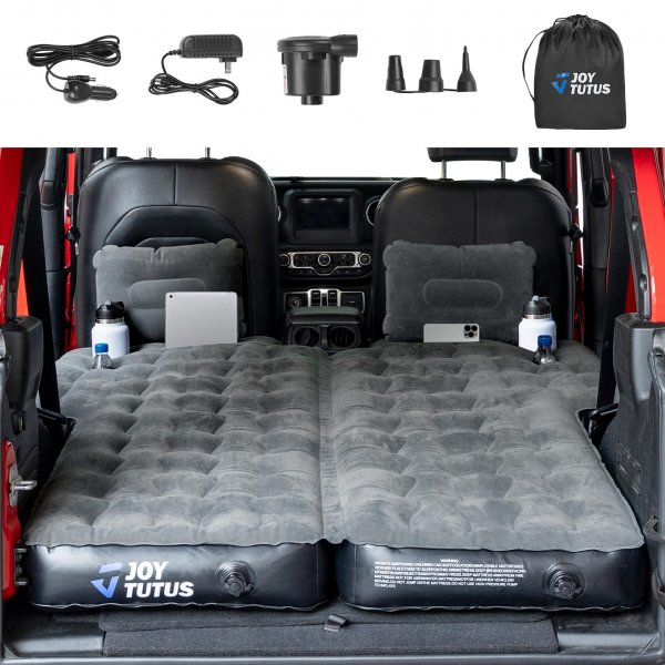 JOYTUTUS SUV Air Mattress for Camping w/Air Pump Compatible with Wrangler JL, Comfort SUV Inflation Mattress w/2 Pillows for 2018-2026 Wrangler JL 4 Door (Don't for 4XE) - Dark Grey