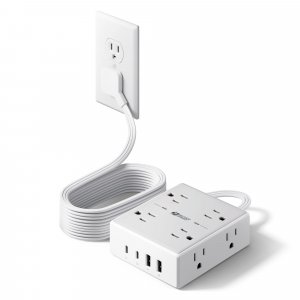 SUPERDANNY Extension Cord,Flat Plug Surge Protector Power Strip,10Ft