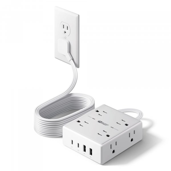 SUPERDANNY Extension Cord,Flat Plug Surge Protector Power Strip,10Ft