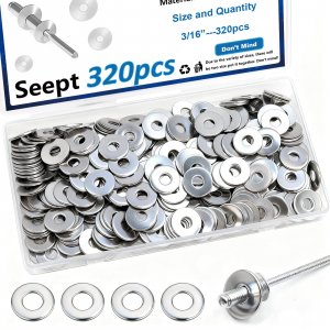 Seept 320PCS 3/16 Inch Silver Pop Rivet washers for Pop Rivets Diameter 3/16" 304 Stainless Steel pop Rivet Washer Aluminum pop Rivet washers Blind Rivet Washer