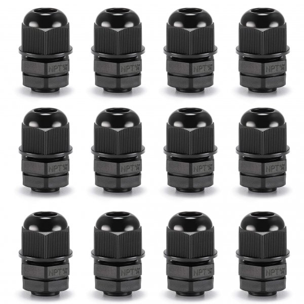 QILIPSU 12pcs 1/4" NPT Cable Gland Waterproof IP68 Nylon Cable Pass Through Cord Grip Connector Strain Relief Wire Grommet