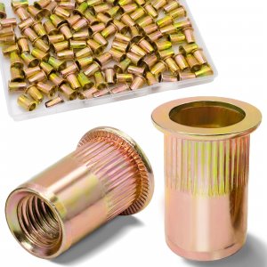 Vifmy 1/4 Rivet Nut, 115Pcs Carbon Steel Zinc Rivet Nuts 1/4-20, 1 4 20 Threaded Insert Rivnut, Flat Head 1 4 x 20 UNC Rivets Nutsert, 1 4 RIV Nuts
