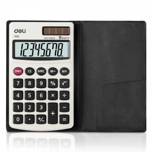 Calculator, Deli Standard Function Basic Calculators, Solar Battery Dual Power Office Calculator with Cover, Metal Panel