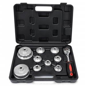 MOFEEZ Oil Filter Wrench Set, 10 Pieces Oil Filter Socket Set, 3/8" Drive Metric Oil Filter Cap Wrench Removal Tool Kit Compatible with Toyota VW BMW Mercedes