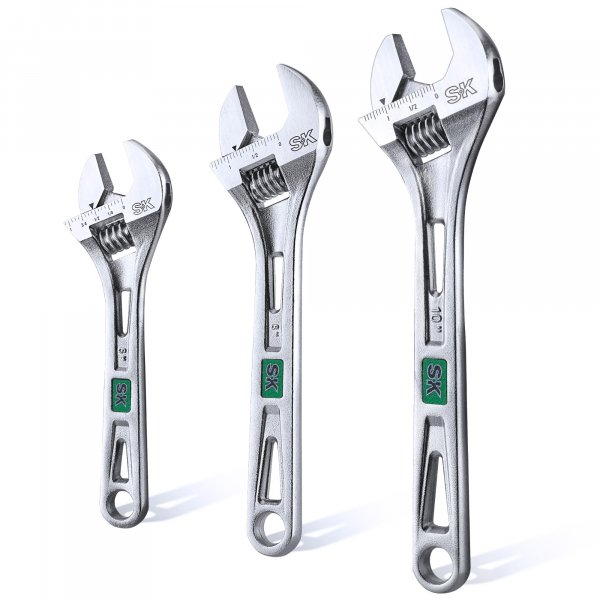 SK 3-Piece Adjustable Wrench Set, 6-Inch, 8-Inch, 10-Inch, Cr-V Steel, SAE & Metric Scales