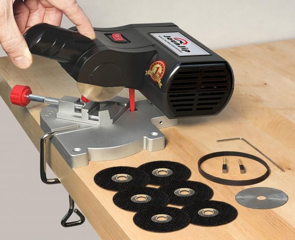 JOUNJIP Mini Miter Saw, Hobby Cut-Off Chop Saw with 8 Blades