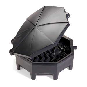 PIG Drum Funnel | Universal Poly Drum Funnel with Hinged Lid | for 55 gal. Plastic or Steel Tight-Head Drums | Black | DRM672-BK