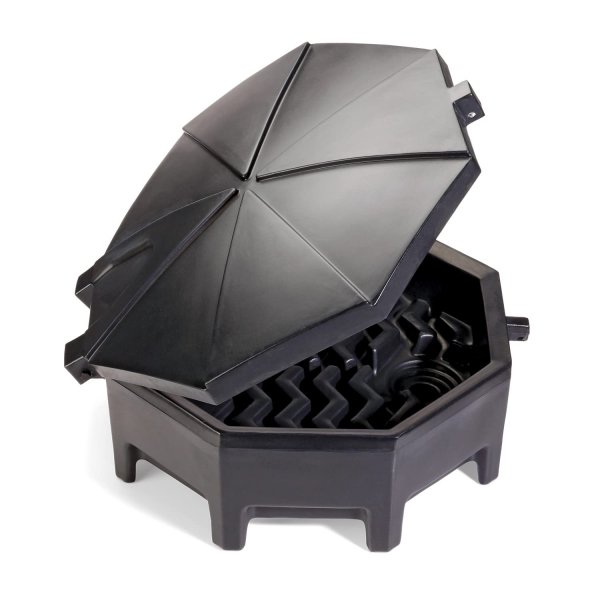 PIG Drum Funnel | Universal Poly Drum Funnel with Hinged Lid | for 55 gal. Plastic or Steel Tight-Head Drums | Black | DRM672-BK