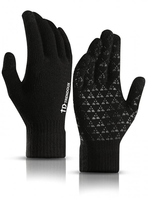 TRENDOUX Winter Womens Gloves, Knit Touch Screen Glove Women MenTexting Smartphone Driving - Anti-Slip - Elastic Cuff - Thermal Soft Upgraded Lining - Hands Warm in Cold Weather - Black - M