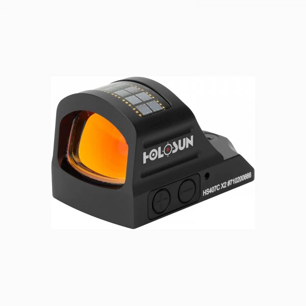 HOLOSUN HS407C-X2 Red 2 MOA Dot Open Reflex Pistol Sight - Durable Shake-Awake Solar Failsafe Parallax-Free Aluminum Sight for Full-Sized Handguns – Red Dot