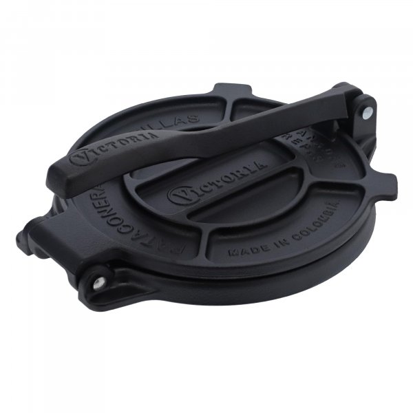 Victoria 8 Inches Cast Iron Tortilla Press, Roti Maker and Tortilladora, Pataconera Seasoned with Flaxseed Oil, Made in Colombia, Traditional Style, Black