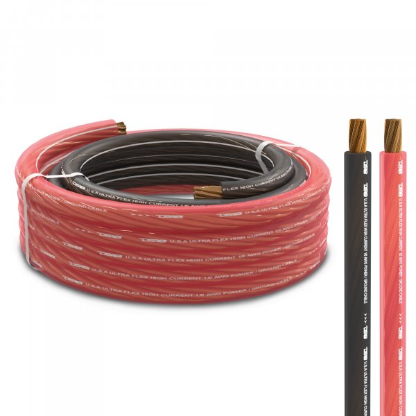 DS18 PW-1/0GA-5BK/20RD Ultra Flex Power Wire CCA 0 Gauge, 5ft-Black and 20ft-Red - Power Amplifier Wiring Kit