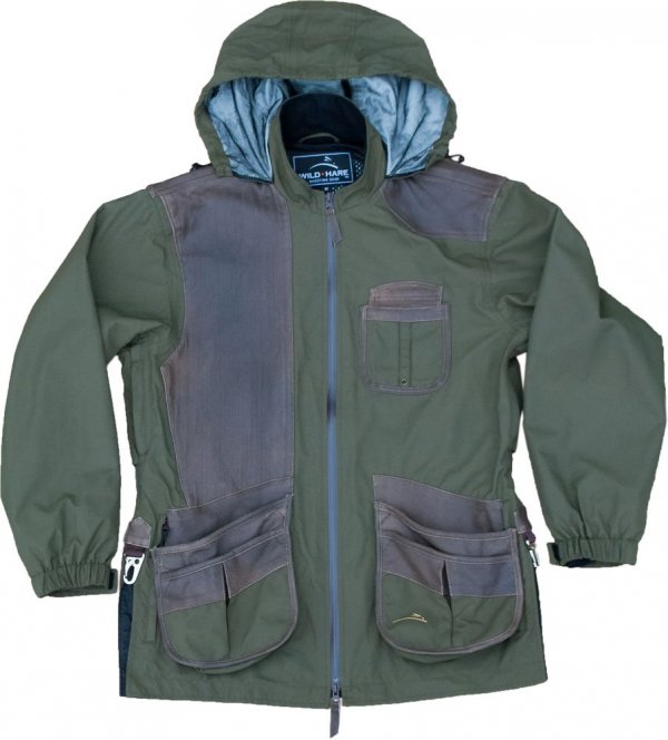 Wild Hare Shooting Gear Hydro-Elite Waterproof Shooting Jacket - Olive with Brown Leather (5XL, Right)