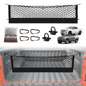 Muslogy Truck Bed Cargo Net Trunk Netting Compatible with 2015-2022 Chevy Colorado & GMC Canyon Accessories, Pickup Cargo Organizer SUV Sedan Storage Net w/Heavy Duty Carabiners