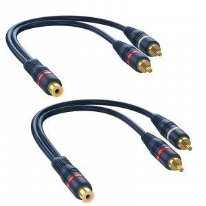 DteeDck RCA Splitter 1 Female to 2 Male 2 Pack, RCA Y Splitter Audio Video Cable Split Adapter Dark Blue - 8 inch