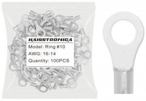 haisstronica 100PCS Ring Terminals #10 AWG 16-14 Non-Insulated Bare Copper