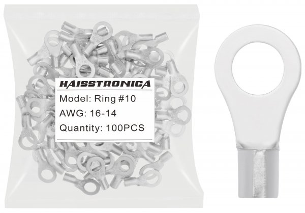 haisstronica 100PCS Ring Terminals #10 AWG 16-14 Non-Insulated Bare Copper