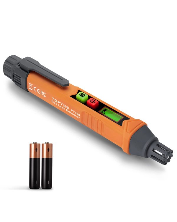 PT199 Natural Gas Leak Detector with Audible & Visual Alarm, Portable Gas Sniffer to Locate Combustible Sources Like Methane, Propane for Home(Includes Battery x2)-Orange