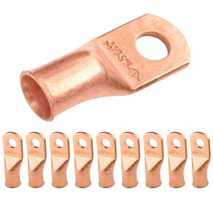 SELTERM 10pcs 1/0 AWG, 5/16" Stud Heavy Duty Bare Copper Battery Wire Lugs