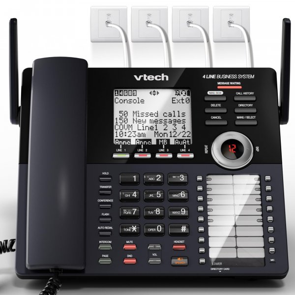VTech AM18447 Main Console 4-Line Small Business Phone System - Expandable to 10 Stations, Digital Answering Machine, Auto Attendant, Intercom & Custom Music on Hold, Black