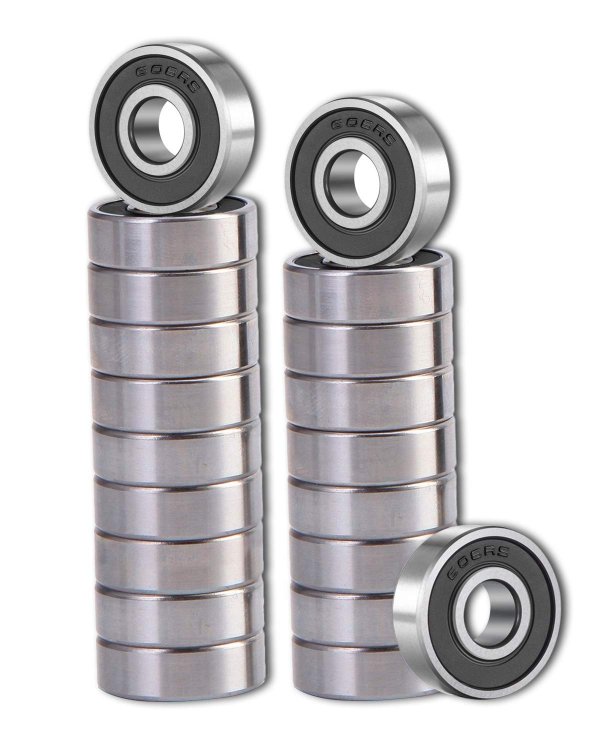 SHKI 20 Pcs 608 2RS Ball Bearings – Bearing Steel and Double Rubber Sealed Miniature Deep Groove Ball Bearings (8mm x 22mm x 7mm) (608 2RS)