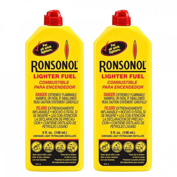 Ronson Lighter Fuel 5 fl oz, Clean Refill Fluid for Wick Lighters, 2-Pack