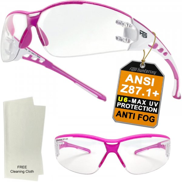 HTS HUNTERSKY E9532 Super Flexible Lightweight Anti Fog Wrap-Around U6 Clear Shooting Safety Glasses with ANSI Z87.1 Scratch Resist lab chemistry goggles