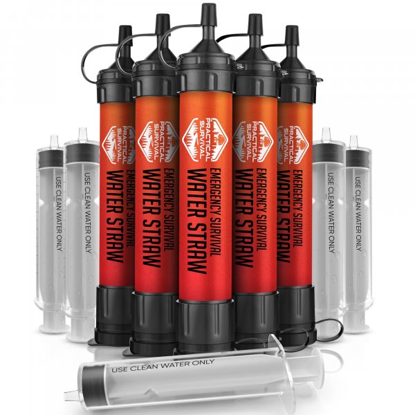 Practical Survival Reusable Emergency Water Filter Straws, 5-Pack