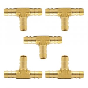 Brass Hose Barb Tee 1/4" x 1/4"x 1/4" Barbed T -Fitting 3 Ways Air Hose Fittings Pack of 5