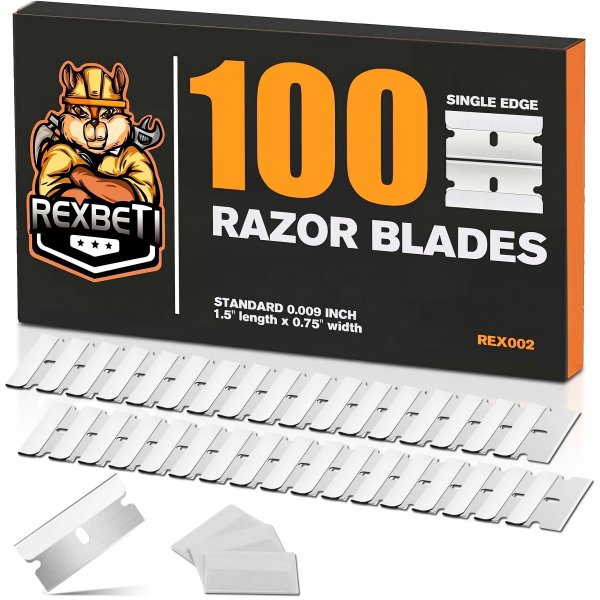REXBETI 100 Pack Single Edge Razor Blades, Industrial Scraper Razor Blades