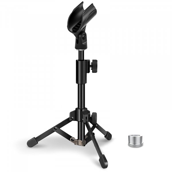 Desk Mic Stand, JCWINY Portable Foldable Microphone Tripod with Mic Clip Holder Adjustable Microphone Stand Desk Table for Blue Yeti Snowball Spark and Other Dynamic Microphones