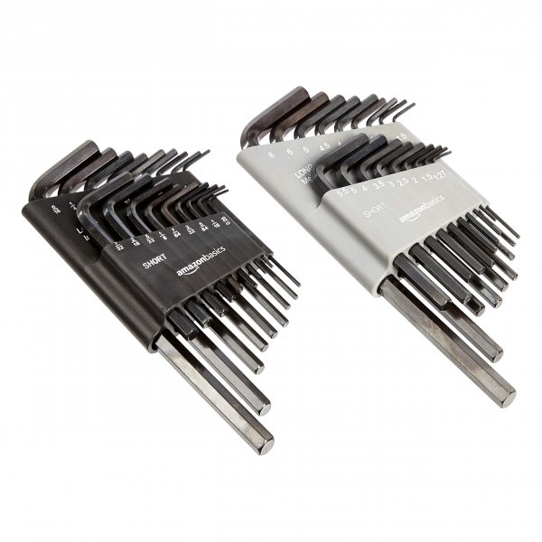 Amazon Basics 36-Piece Allen Wrench/Hex Key Set, SAE & Metric Sizes, Chrome Vanadium Steel with Long Arm, 2 Organized Storage Cases