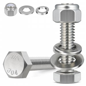 BNUOK (18 Sets) 1/4-20 x 1-1/2" Hex Head Screw Bolt,Lock Nuts,Flat & Lock Washers Kits,304 Stainless Steel 18-8,Fully Threaded