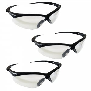 Nemesis Safety Glasses, Black Frame, Clear Lens, pack of 3