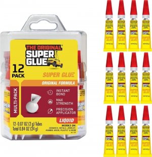 Super Glue Liquid, 2 Gram Tubes, 12-Pack, Clear, Instant Bonding, Fast Dry, Cyanoacrylate Adhesive, Precision Tip for Wood, Metal, Plastic, Crafts, Ceramic, and Toy Repairs