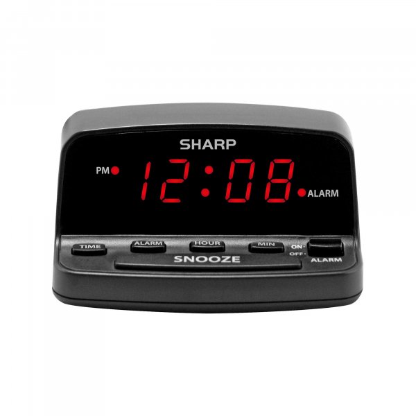 Sharp Digital Alarm Clock with Keyboard Style Controls, Battery Back-up, Easy to Use with Simple Operation, Black Case with Red LED Display