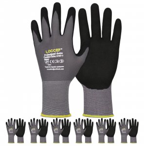 LOCCEF MicroFoam Nitrile Coated Safety Work Gloves (6 Pairs, 9/L)