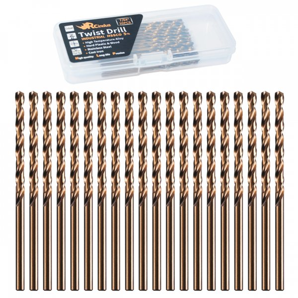 RCINDUS (20PCS) 7/64" Cobalt Drill Bit, HSS M35 Metal Drill Bits for Steel, Stainless Steel, Cast Iron, Hard Plastic and Wood
