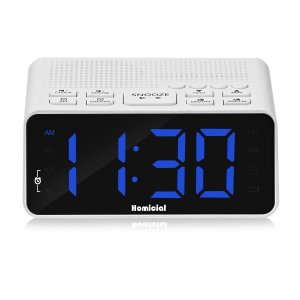 Homicial Digital Alarm Clock Radio with AM/FM Radio, Multi-Colors 1.4” LED Digits, Preset, Sleep Timer and Clear Display with Dimmer for Bedroom Bedside, Outlet Powered with Battery Backup (White)