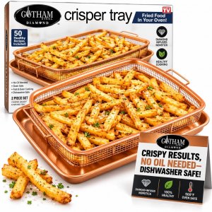 Air Fryer Basket For Oven, Gotham Steel Air Fryer Tray, 2 Piece Nonstick Copper Crisper Tray, Air Fry For Convection Oven, Also Great For Baking & Crispy Foods, Dishwasher Safe –X-Large, 16.5" x 12.5"