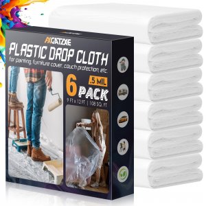 12 x 9 Ft Plastic Drop Cloths for Painting (6-Pack)