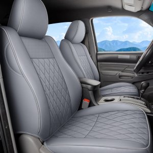 Coverado Tacoma Seat Covers, Car Seat Covers Front Seats, Leather Seat Covers for Cars Car Seat Protector Cushion Tacoma Accessories Custom Fit 2005-2023 Toyota Tacoma Double/Crew Cab(Gray)