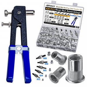 Pressure Rivet Nut Tool Kit, 430Pcs Aluminum Rivet Nut Combination (M8/M6/M5/M4/M3), Suitable for Furniture, Decoration, Automotive, Marine and Industrial Applications