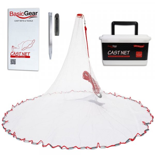 BasicGear Cast Net, Zinc Iron, 4ft Radius, 3/8 in Mesh, for Bait Fish
