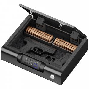 BILLCONCH Gun Safe,Biometric Gun Safe for Pistols, 3 Ways Fingerprint Digital PIN Key Unlock, Smart safe box with Sound,for Cloakroom living room Bedroom Nightstand