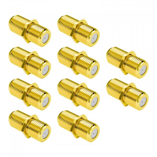 VCE Coaxial Cable Connector, RG6 F-Type Gold Plated Adapter Female to Female Coax Extender TV Cables, 10-Pack