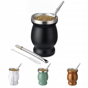 Husfunov 8oz Yerba Mate Cup, 304 Stainless Steel Double-Wall Mate Cup