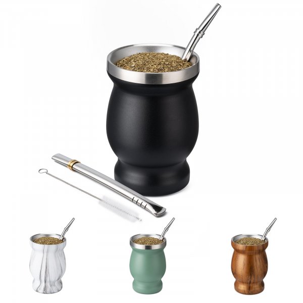 Husfunov 8oz Yerba Mate Cup, 304 Stainless Steel Double-Wall Mate Cup