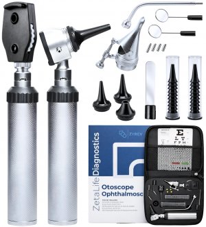 Zyrev Otoscope Oph Diagnostic Set - 36 Piece Medical and Nursing Student Otoscope/Opthalmoscope Diagnostic Kit - with Leather Case for Educational and Professional Settings (Regular)